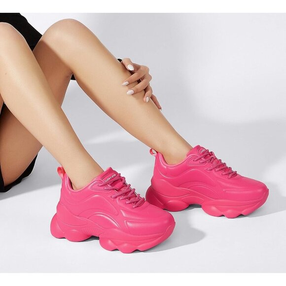 Women's 90s Chunky Sneakers Rope Platform Casual Thick Rave Walking Shoes Pink - Picture 7 of 9